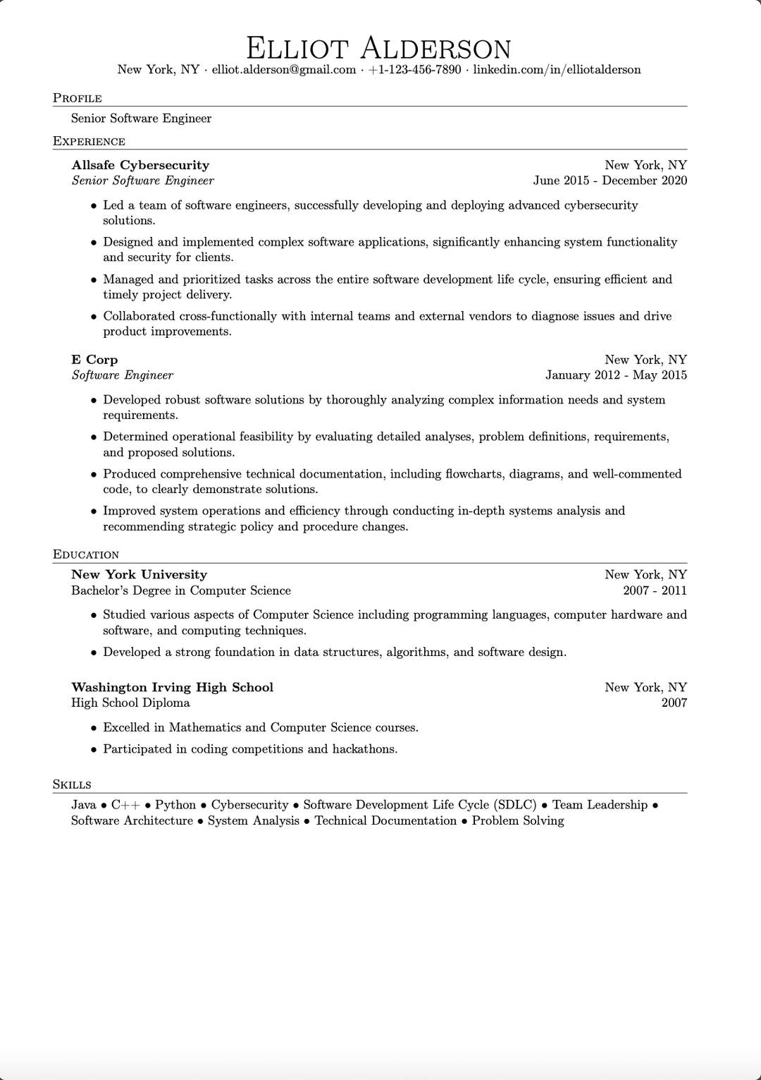 AI-optimized resume example with high ATS score